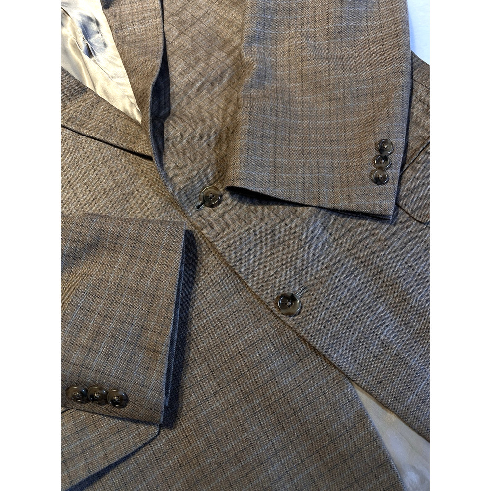 Hart Schaffner Marx 46R Heatherd Brown Ice Blue Plaid Sport Coat - Picture 9 of 15